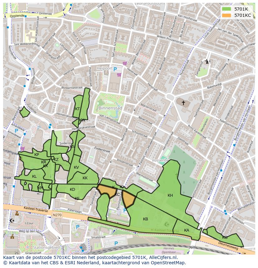 Afbeelding van het postcodegebied 5701 KC op de kaart.