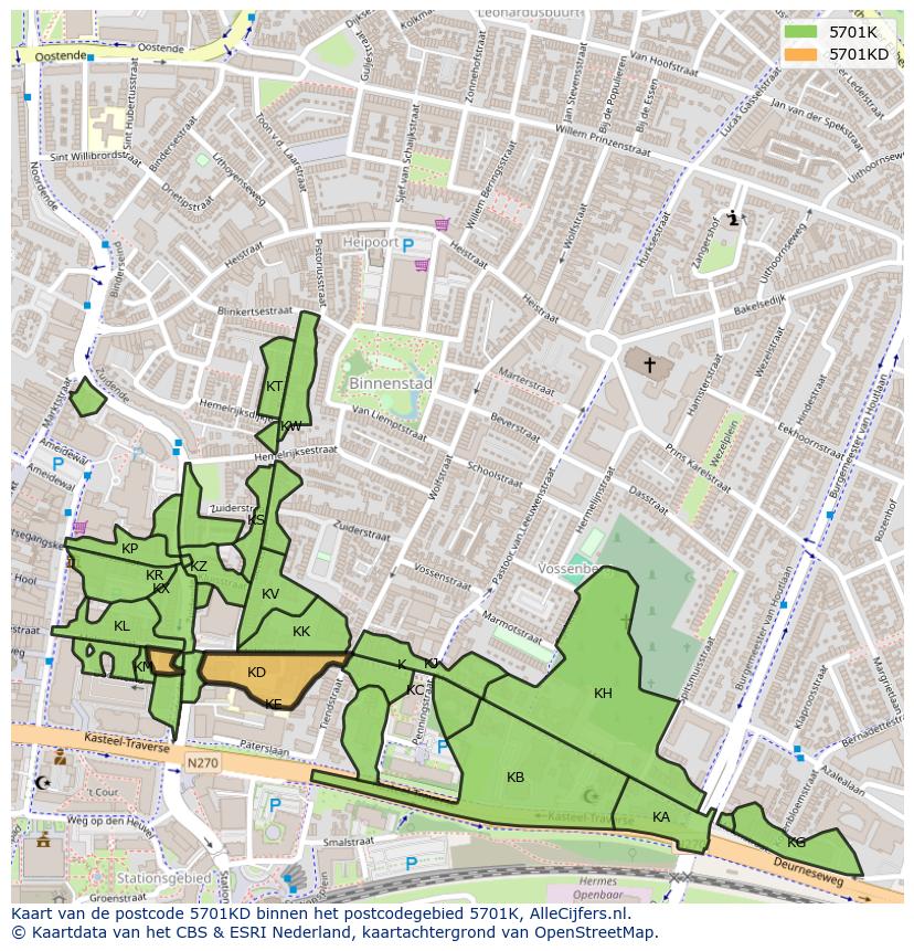 Afbeelding van het postcodegebied 5701 KD op de kaart.