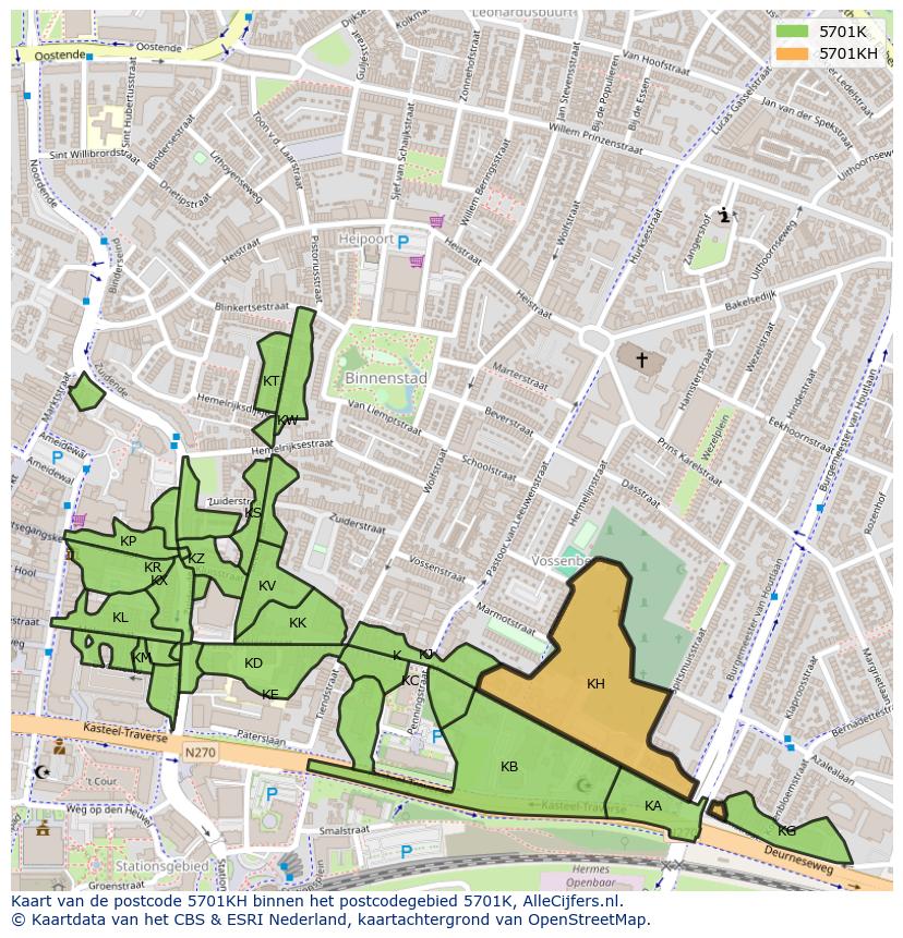 Afbeelding van het postcodegebied 5701 KH op de kaart.