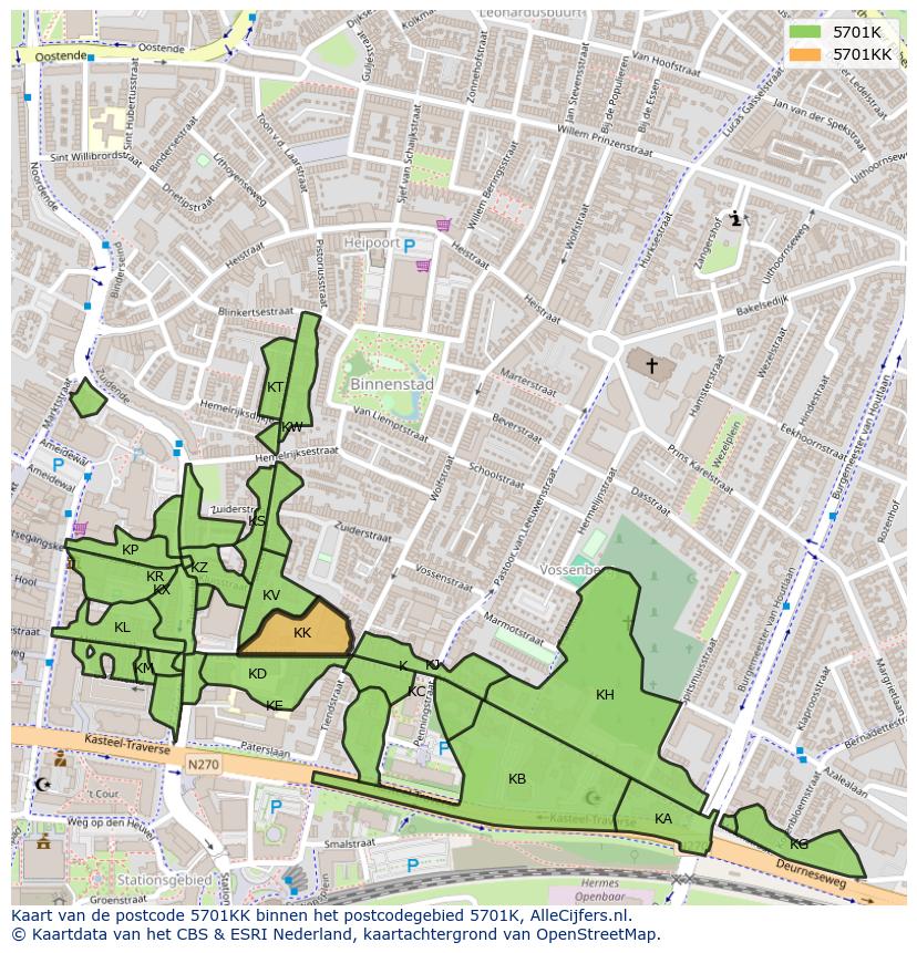 Afbeelding van het postcodegebied 5701 KK op de kaart.