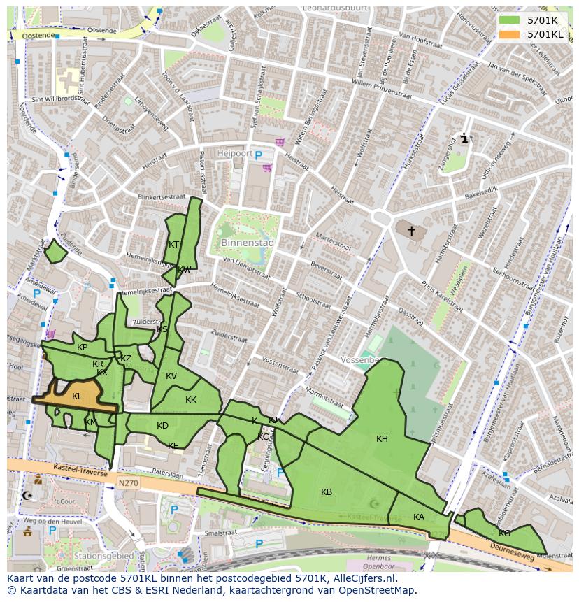 Afbeelding van het postcodegebied 5701 KL op de kaart.