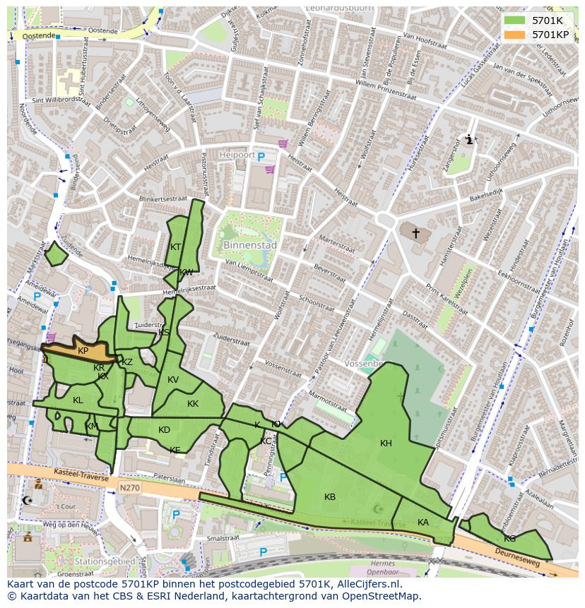 Afbeelding van het postcodegebied 5701 KP op de kaart.