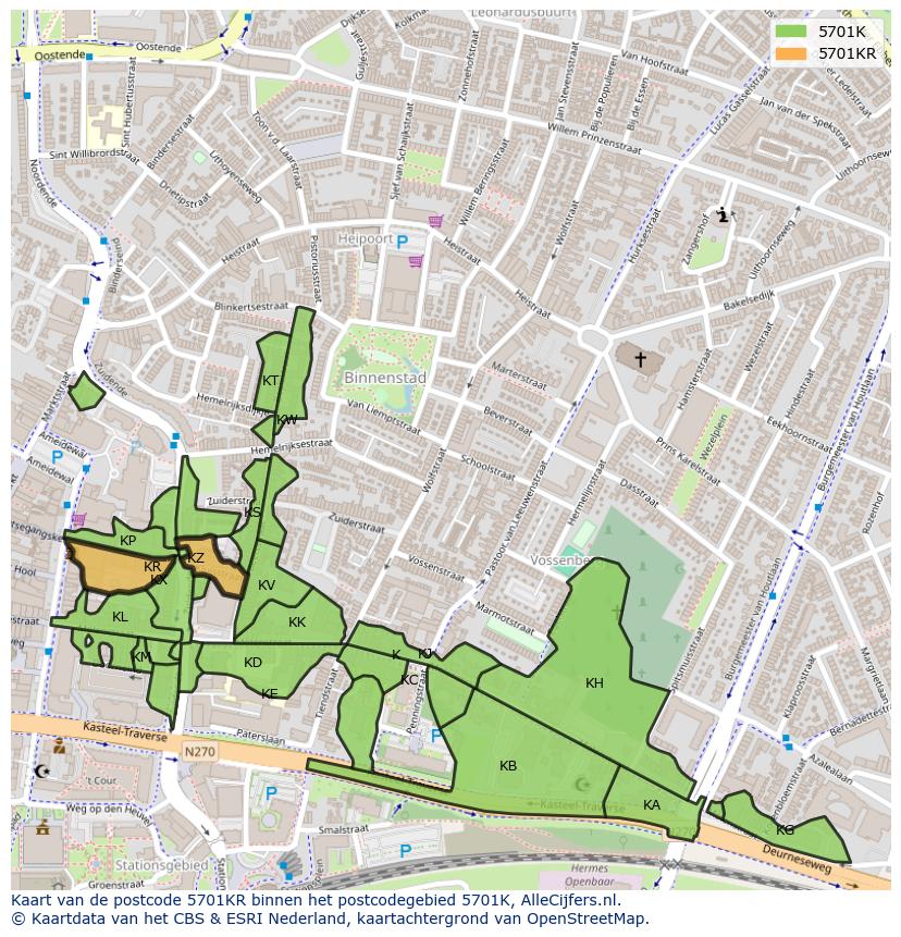 Afbeelding van het postcodegebied 5701 KR op de kaart.