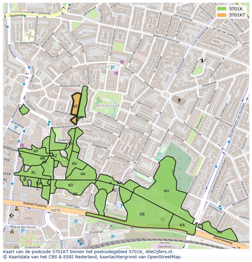 Afbeelding van het postcodegebied 5701 KT op de kaart.