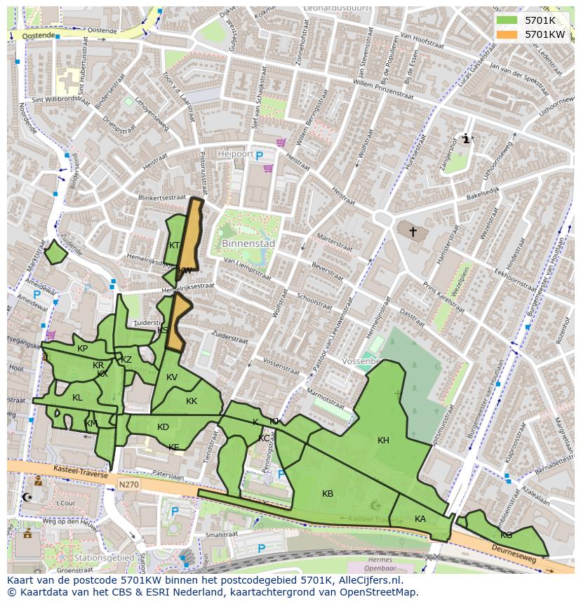 Afbeelding van het postcodegebied 5701 KW op de kaart.