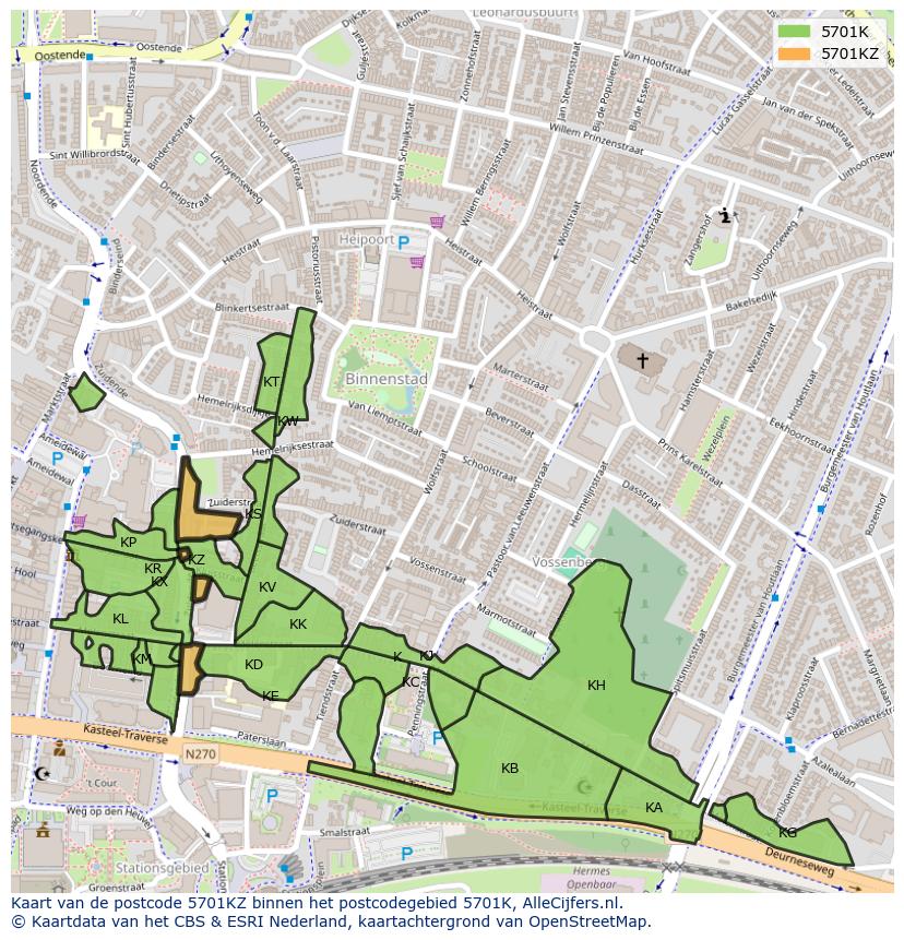 Afbeelding van het postcodegebied 5701 KZ op de kaart.