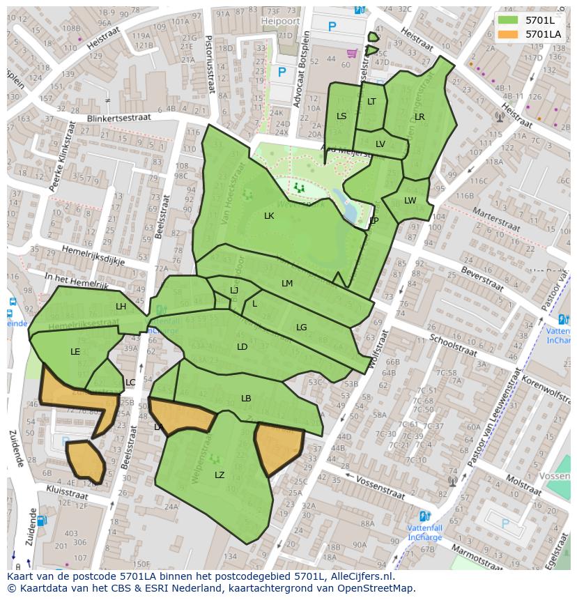 Afbeelding van het postcodegebied 5701 LA op de kaart.
