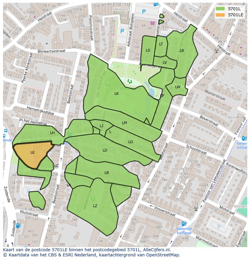 Afbeelding van het postcodegebied 5701 LE op de kaart.