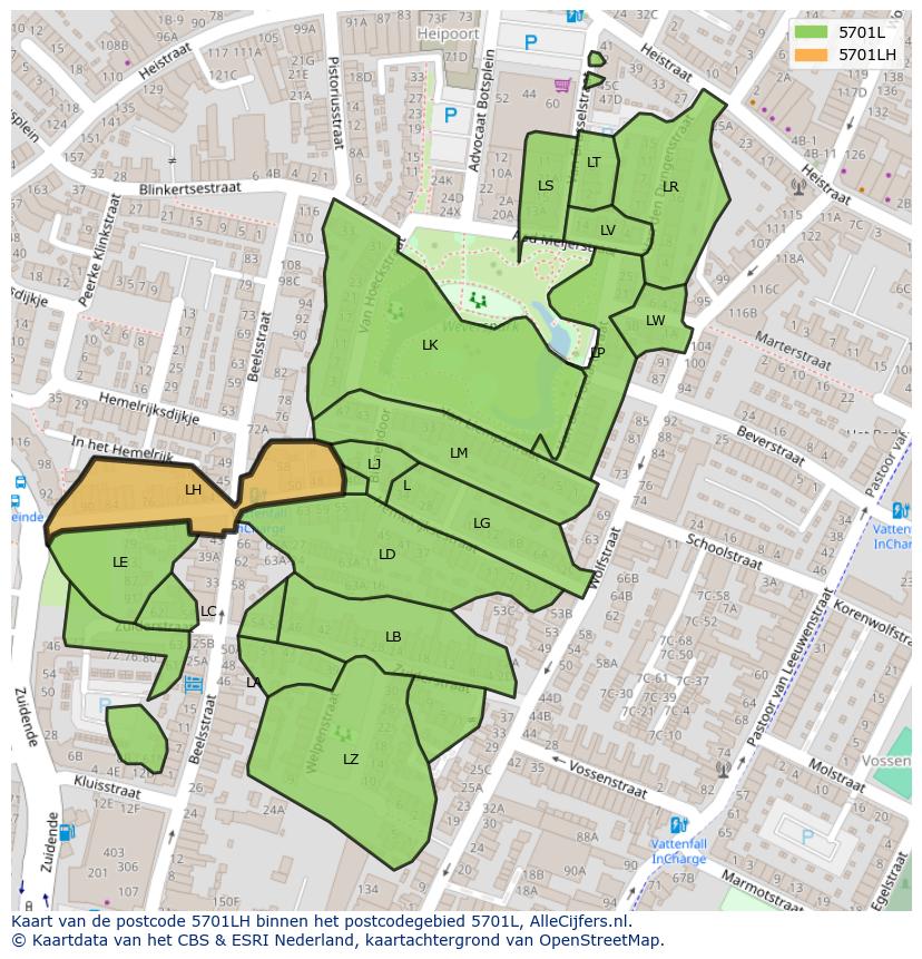 Afbeelding van het postcodegebied 5701 LH op de kaart.