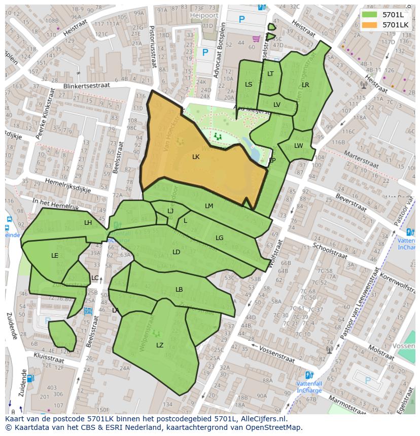 Afbeelding van het postcodegebied 5701 LK op de kaart.