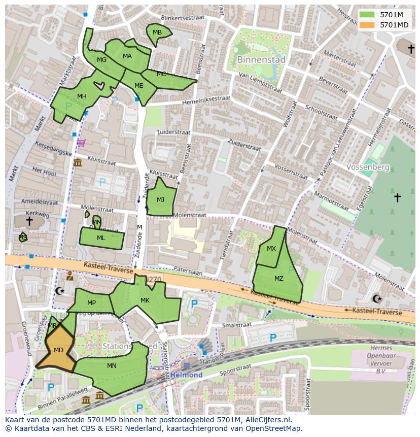 Afbeelding van het postcodegebied 5701 MD op de kaart.