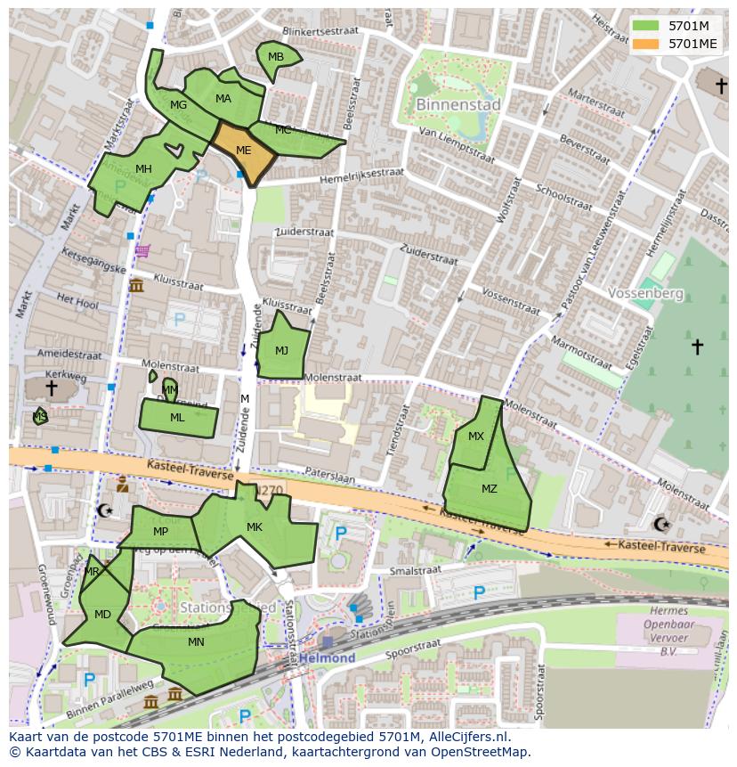Afbeelding van het postcodegebied 5701 ME op de kaart.