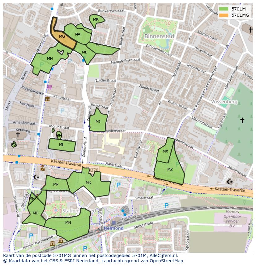 Afbeelding van het postcodegebied 5701 MG op de kaart.
