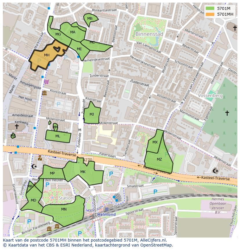 Afbeelding van het postcodegebied 5701 MH op de kaart.