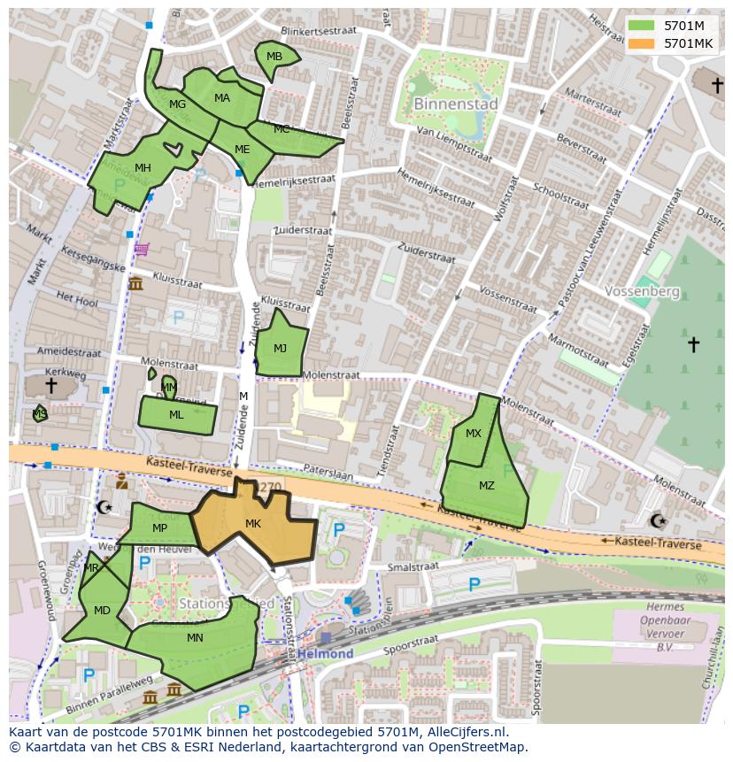 Afbeelding van het postcodegebied 5701 MK op de kaart.