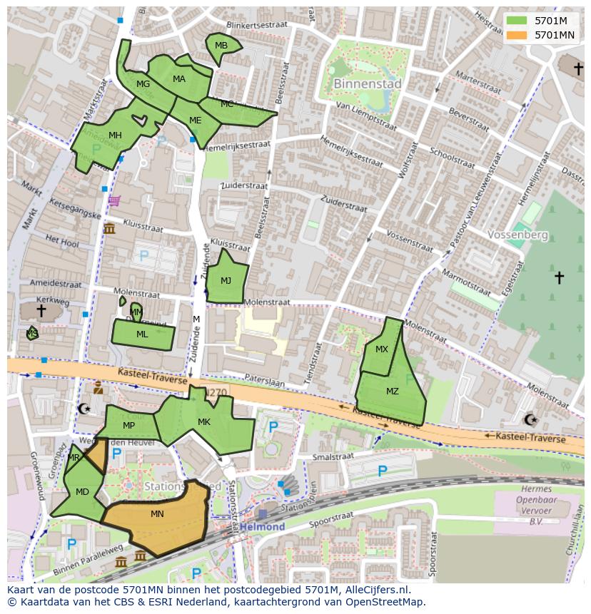 Afbeelding van het postcodegebied 5701 MN op de kaart.