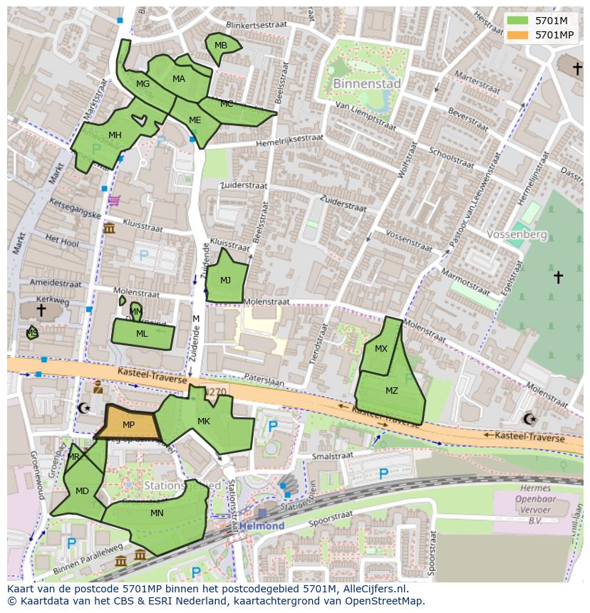 Afbeelding van het postcodegebied 5701 MP op de kaart.