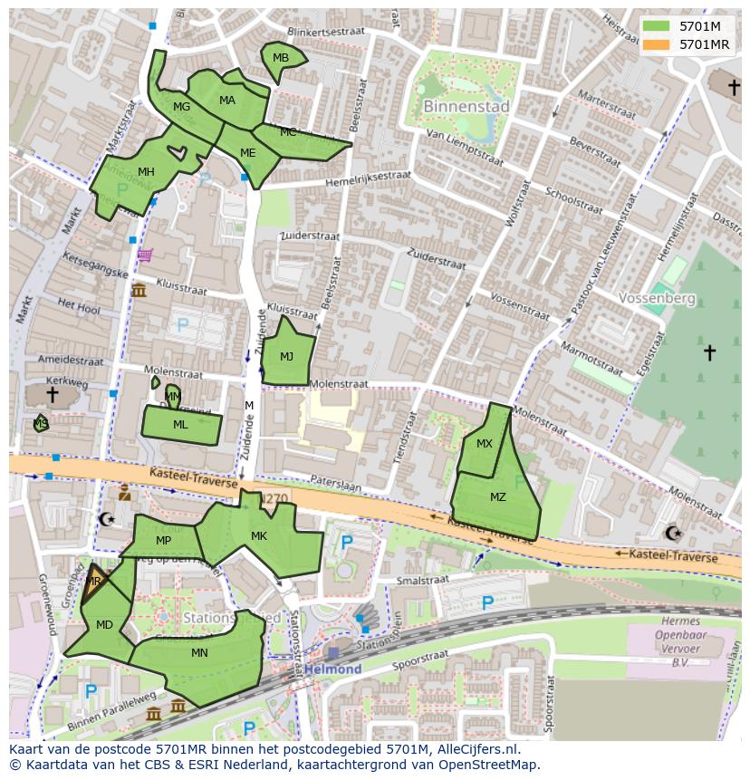 Afbeelding van het postcodegebied 5701 MR op de kaart.