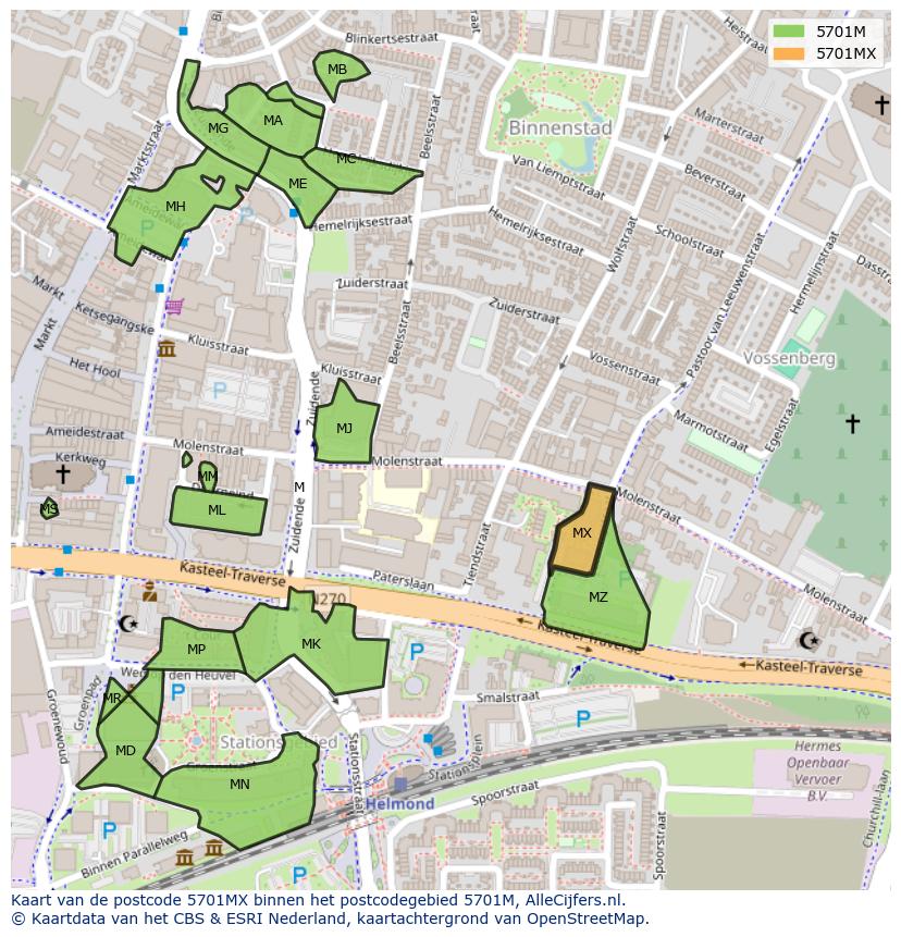 Afbeelding van het postcodegebied 5701 MX op de kaart.