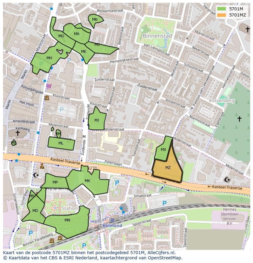 Afbeelding van het postcodegebied 5701 MZ op de kaart.