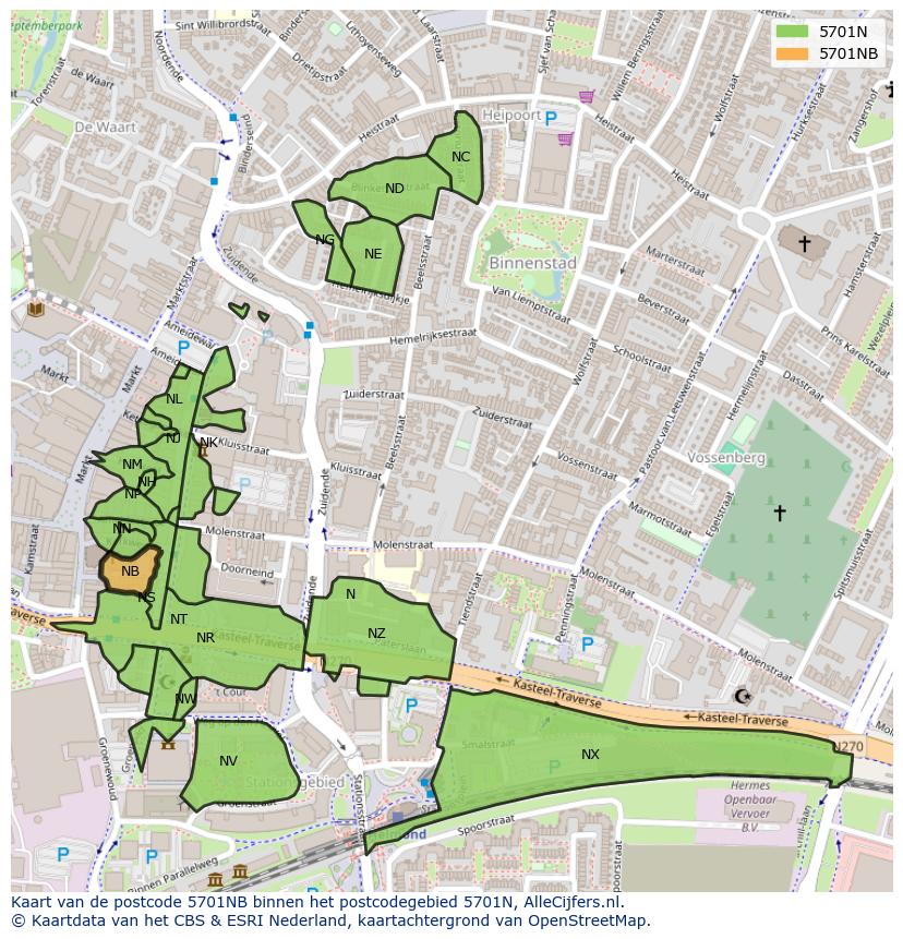 Afbeelding van het postcodegebied 5701 NB op de kaart.