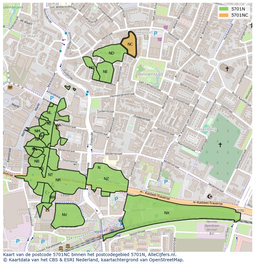 Afbeelding van het postcodegebied 5701 NC op de kaart.
