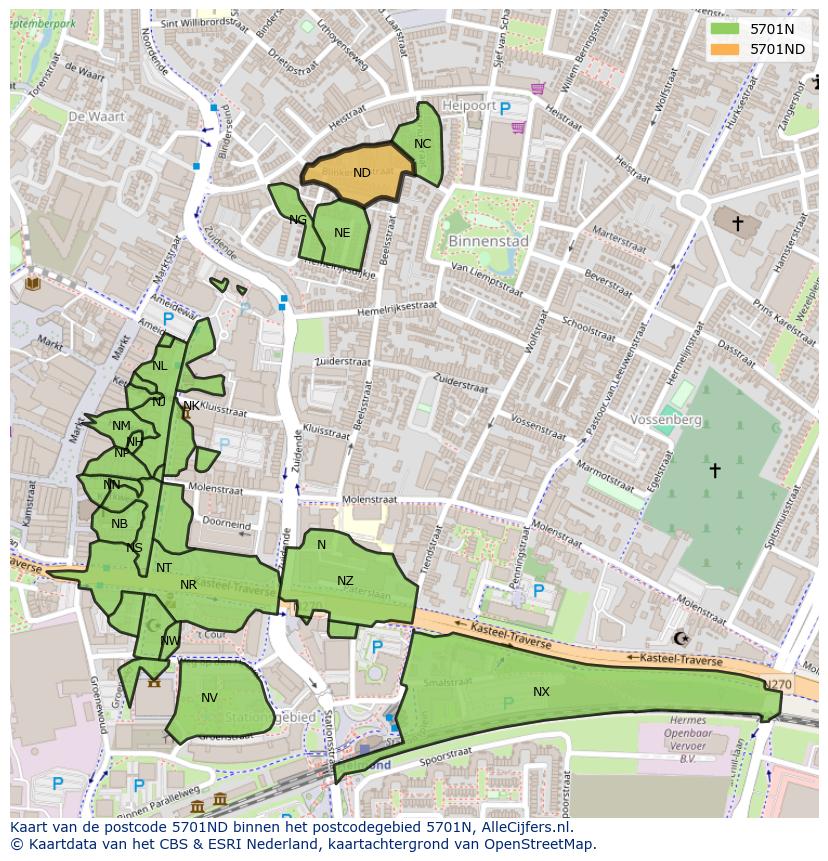 Afbeelding van het postcodegebied 5701 ND op de kaart.