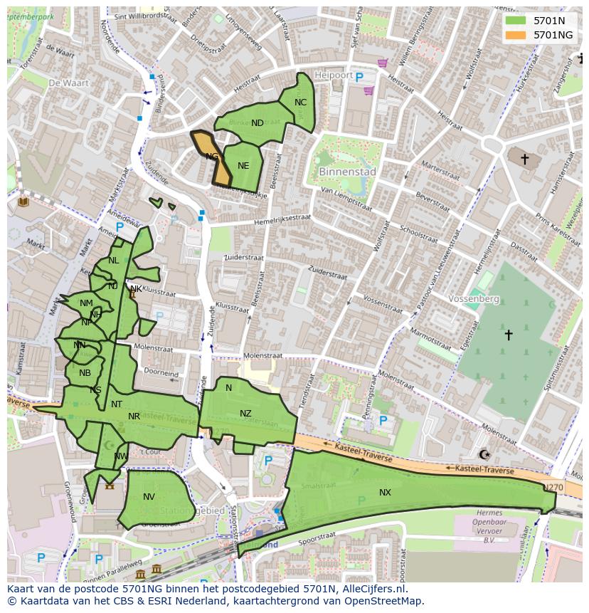 Afbeelding van het postcodegebied 5701 NG op de kaart.