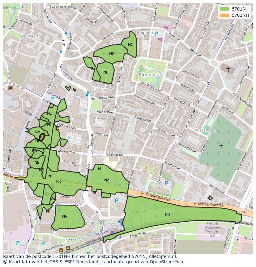 Afbeelding van het postcodegebied 5701 NH op de kaart.