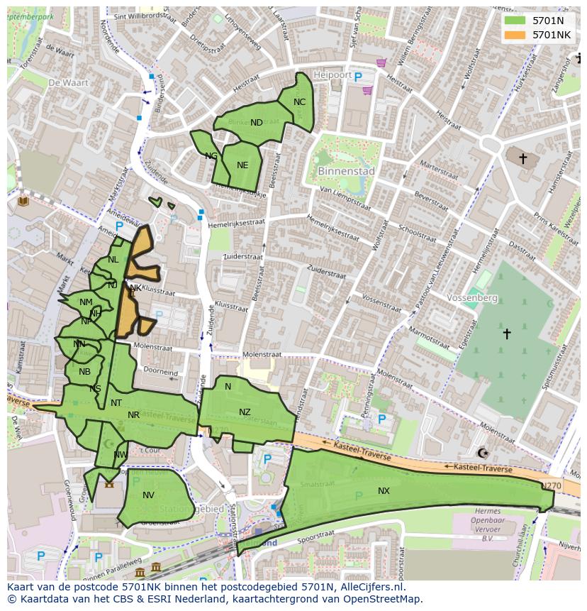 Afbeelding van het postcodegebied 5701 NK op de kaart.