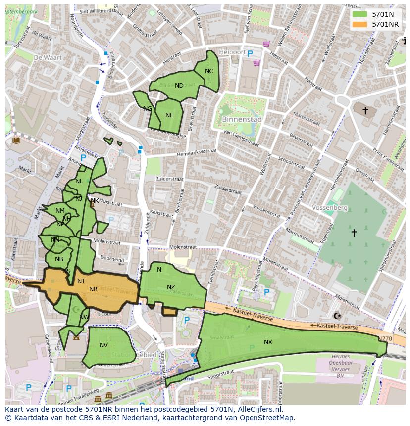Afbeelding van het postcodegebied 5701 NR op de kaart.