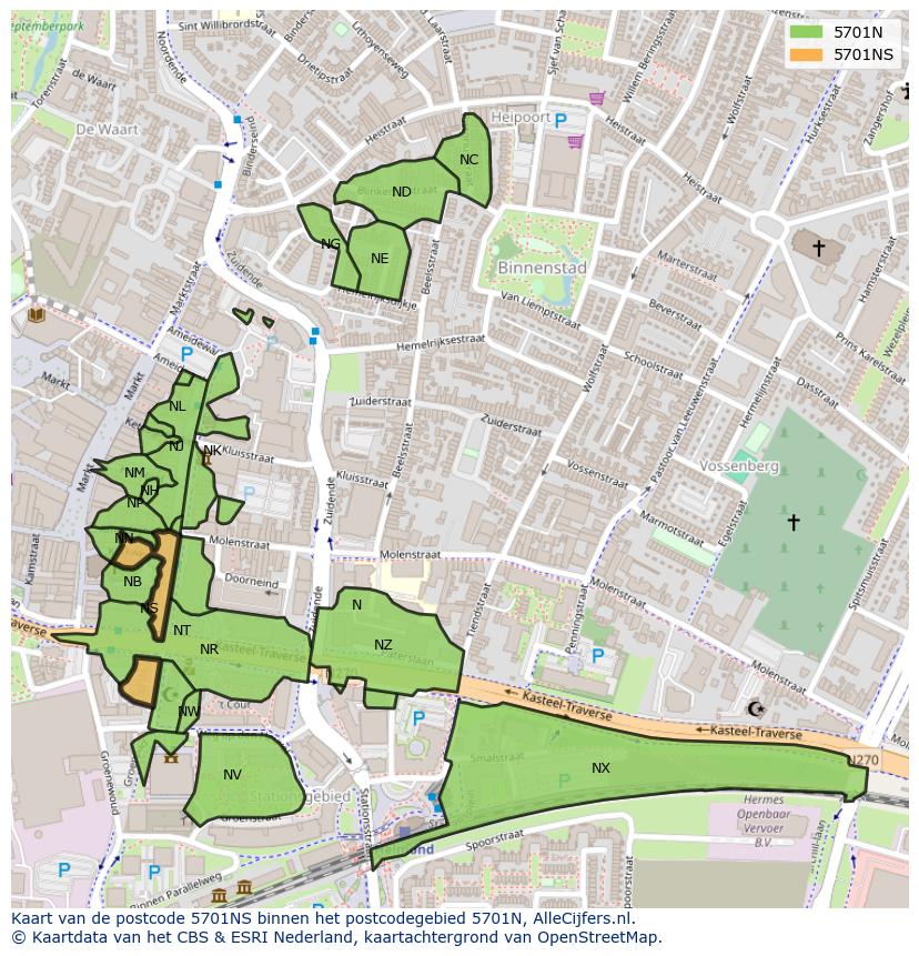 Afbeelding van het postcodegebied 5701 NS op de kaart.