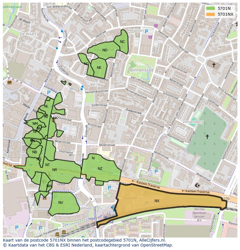 Afbeelding van het postcodegebied 5701 NX op de kaart.