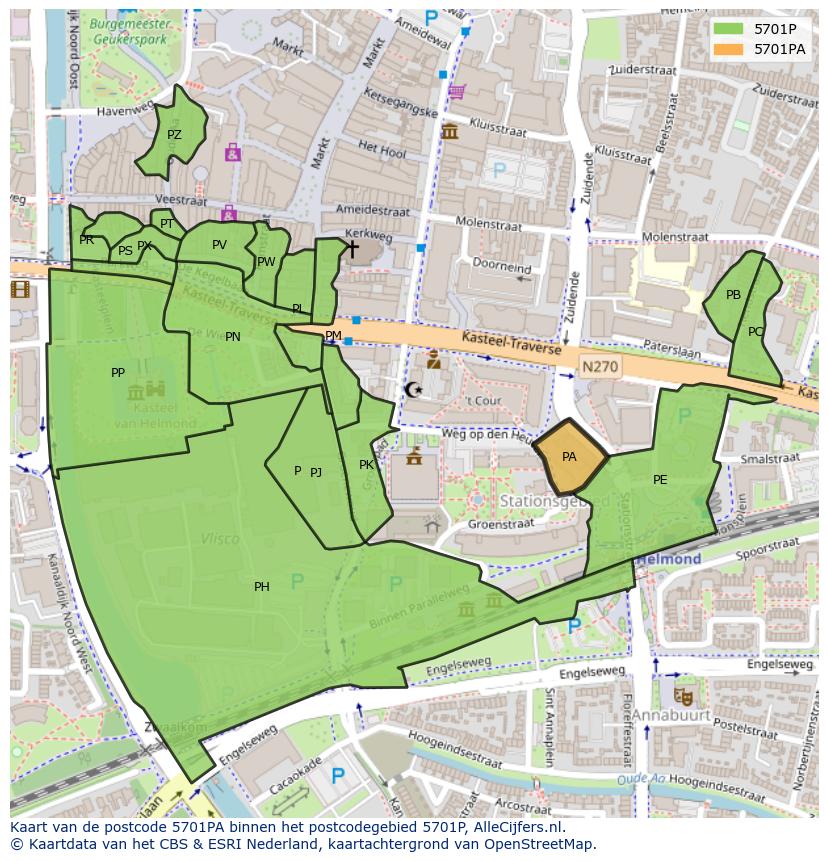 Afbeelding van het postcodegebied 5701 PA op de kaart.