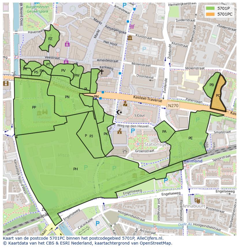 Afbeelding van het postcodegebied 5701 PC op de kaart.