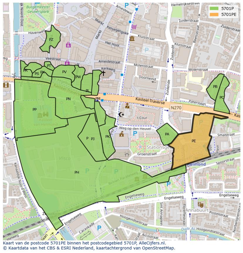 Afbeelding van het postcodegebied 5701 PE op de kaart.
