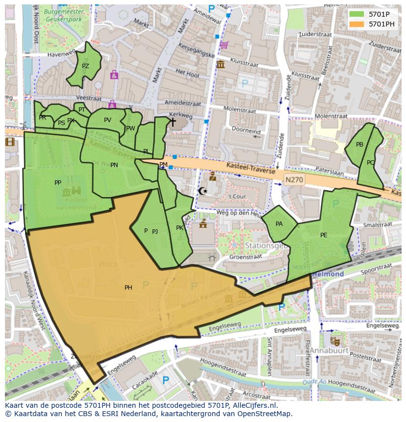 Afbeelding van het postcodegebied 5701 PH op de kaart.