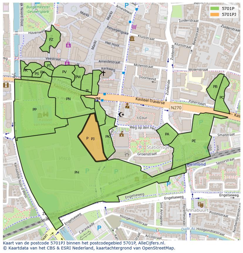 Afbeelding van het postcodegebied 5701 PJ op de kaart.