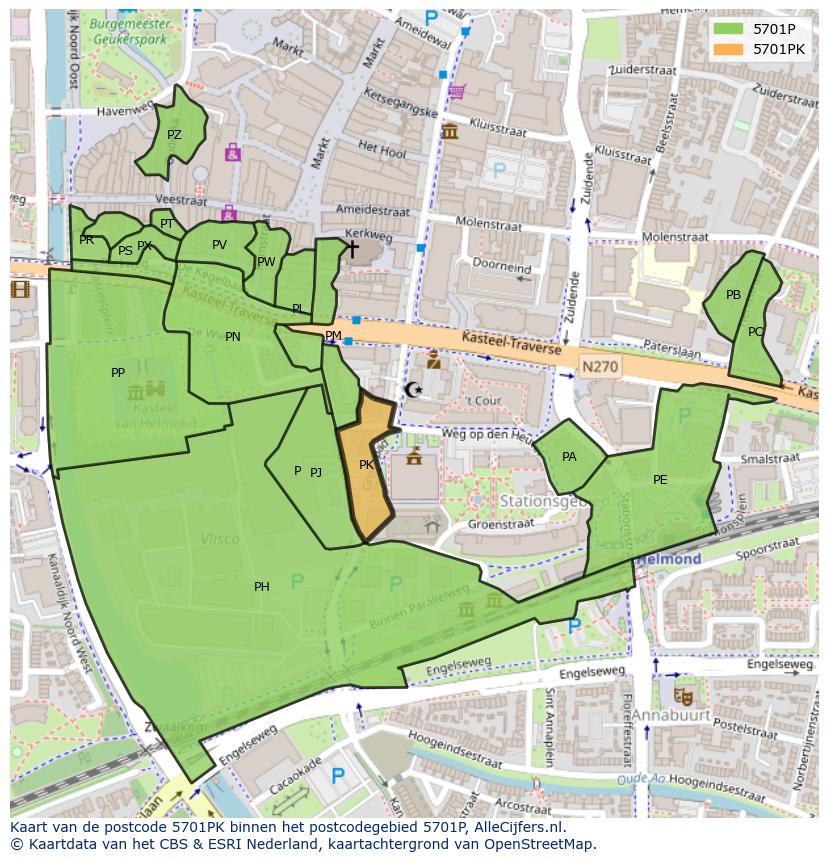 Afbeelding van het postcodegebied 5701 PK op de kaart.