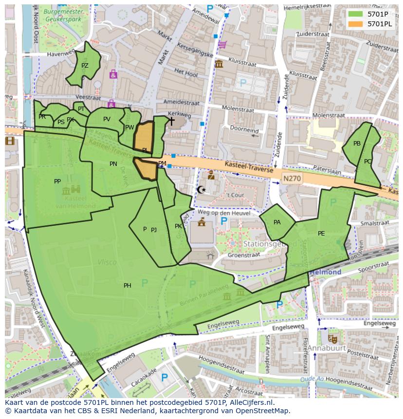 Afbeelding van het postcodegebied 5701 PL op de kaart.