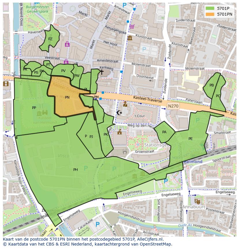 Afbeelding van het postcodegebied 5701 PN op de kaart.