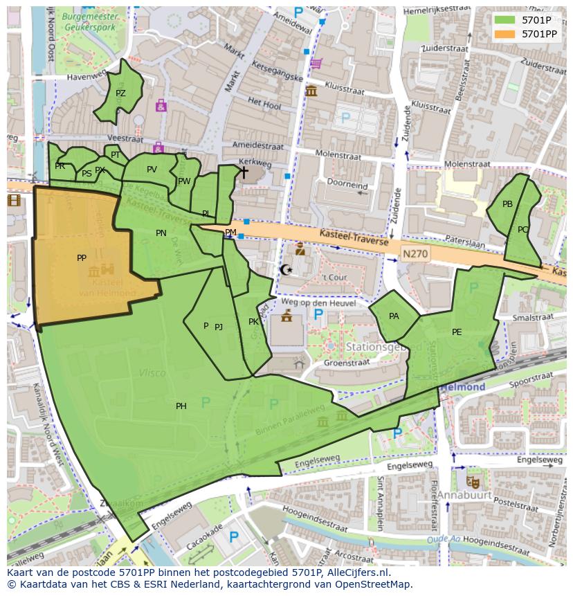 Afbeelding van het postcodegebied 5701 PP op de kaart.