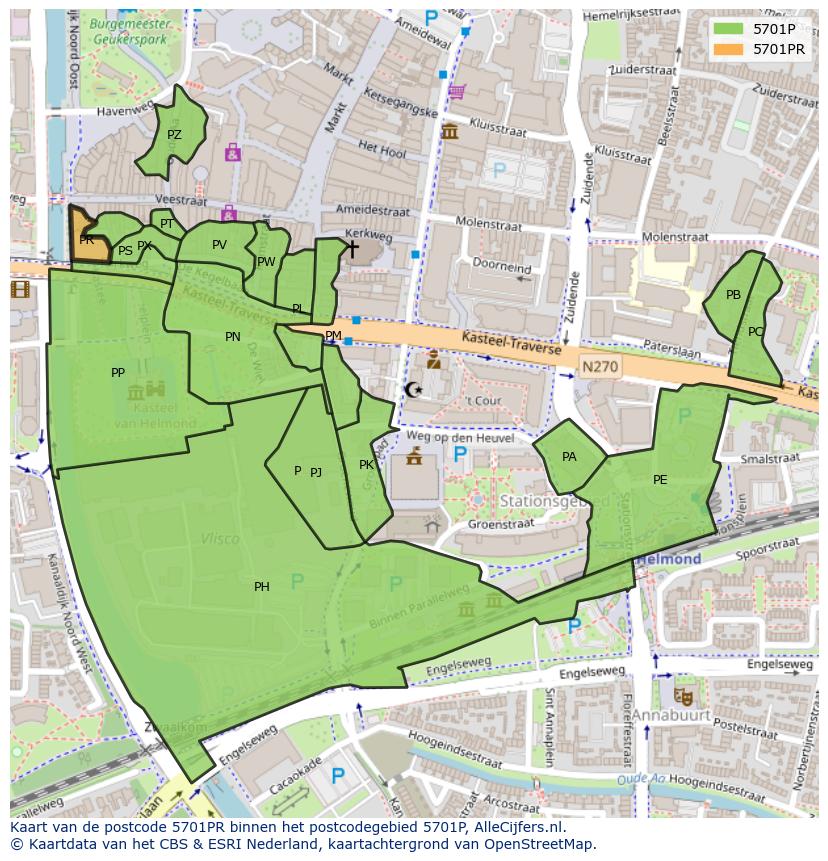 Afbeelding van het postcodegebied 5701 PR op de kaart.