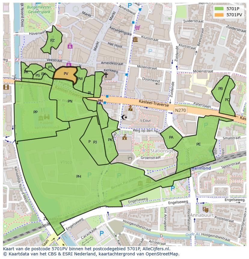 Afbeelding van het postcodegebied 5701 PV op de kaart.