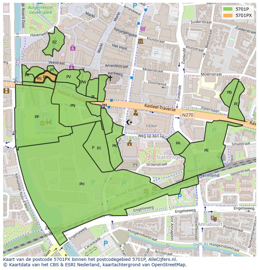 Afbeelding van het postcodegebied 5701 PX op de kaart.