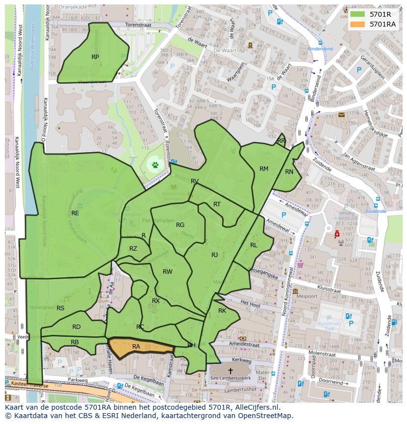 Afbeelding van het postcodegebied 5701 RA op de kaart.