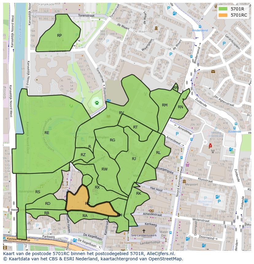 Afbeelding van het postcodegebied 5701 RC op de kaart.