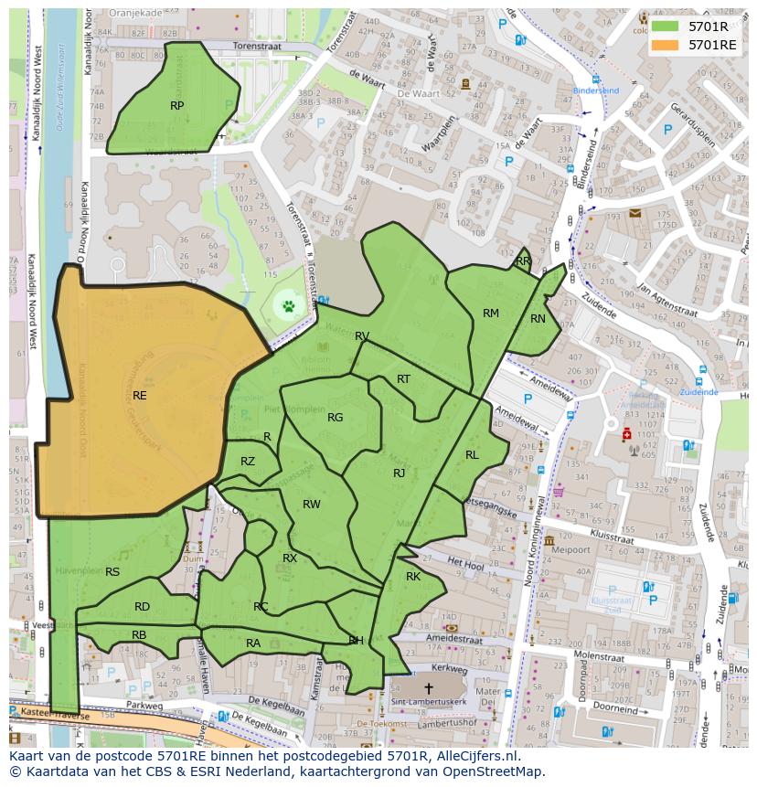 Afbeelding van het postcodegebied 5701 RE op de kaart.