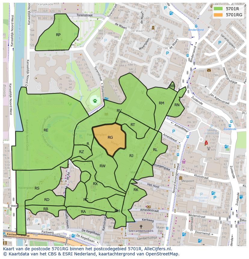 Afbeelding van het postcodegebied 5701 RG op de kaart.
