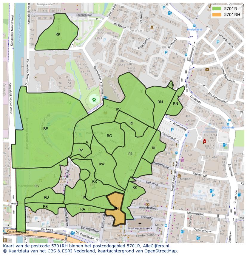Afbeelding van het postcodegebied 5701 RH op de kaart.
